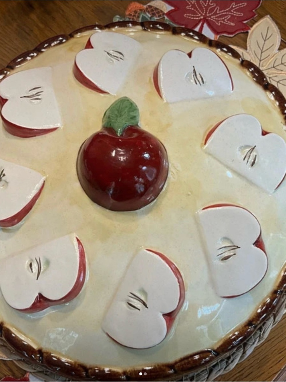 Apple Motif Ceramic Serving Platter - Red & Cream
